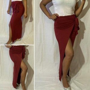Red split high low asymmetrical skirt